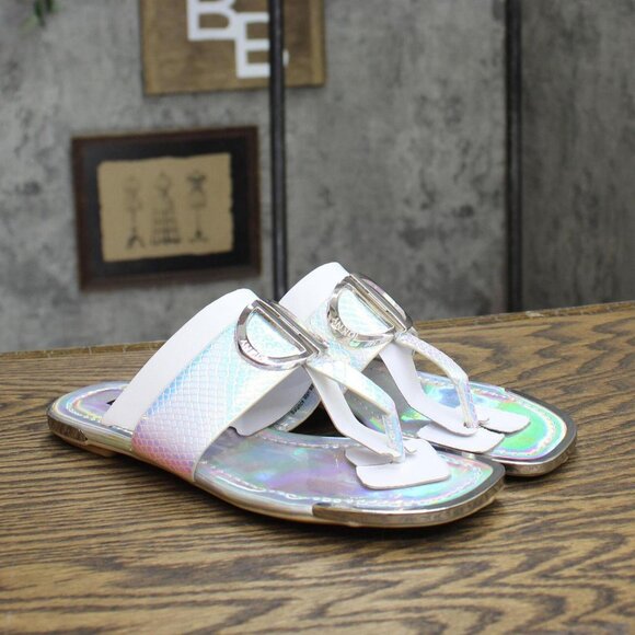 NWT DKNY Women's Flat Slip On Sandal K4169795 Silver Iridescent Halcott 6M - Picture 6 of 13